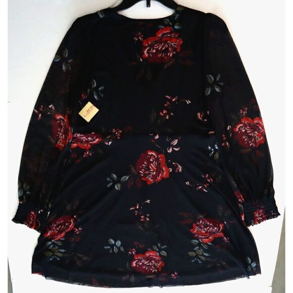 American Rag Women's Sz XL Black Joyful Floral V-Neck Center Front Ruffle Dress - Picture 11 of 15